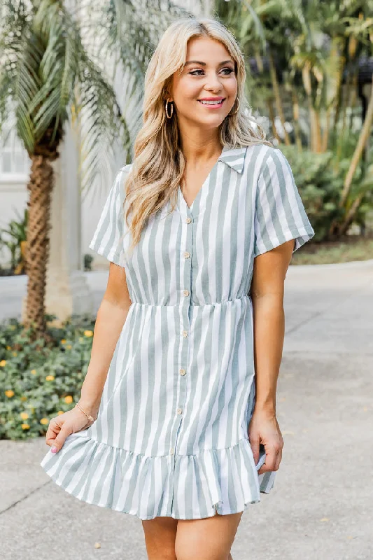 Let It Be Green Stripe Button Up Mini Dress FINAL SALE