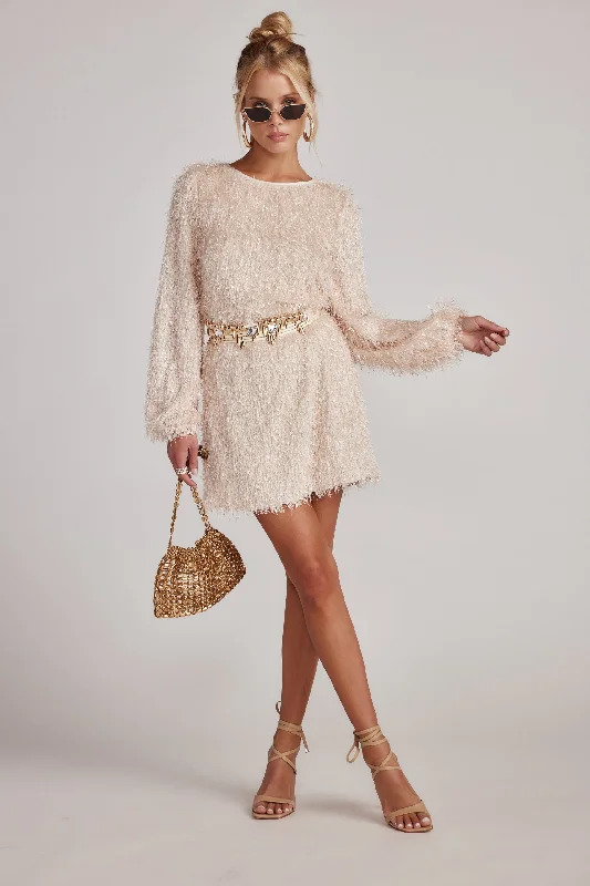 Let's Boogie Cream Long Sleeve Mini Dress