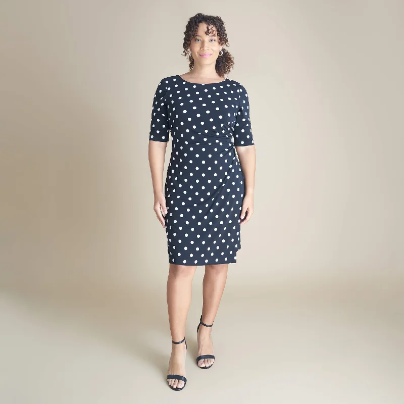 Liz Black Polka Dot Faux Wrap Dress