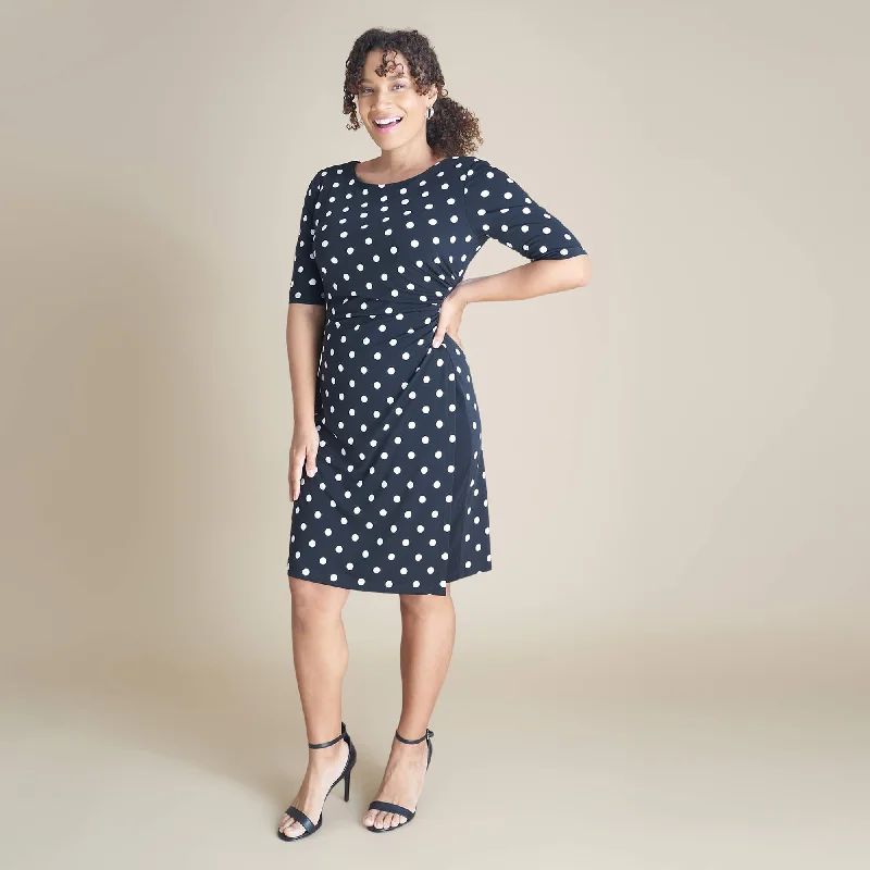 Liz Black Polka Dot Faux Wrap Dress