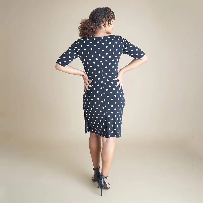 Liz Black Polka Dot Faux Wrap Dress