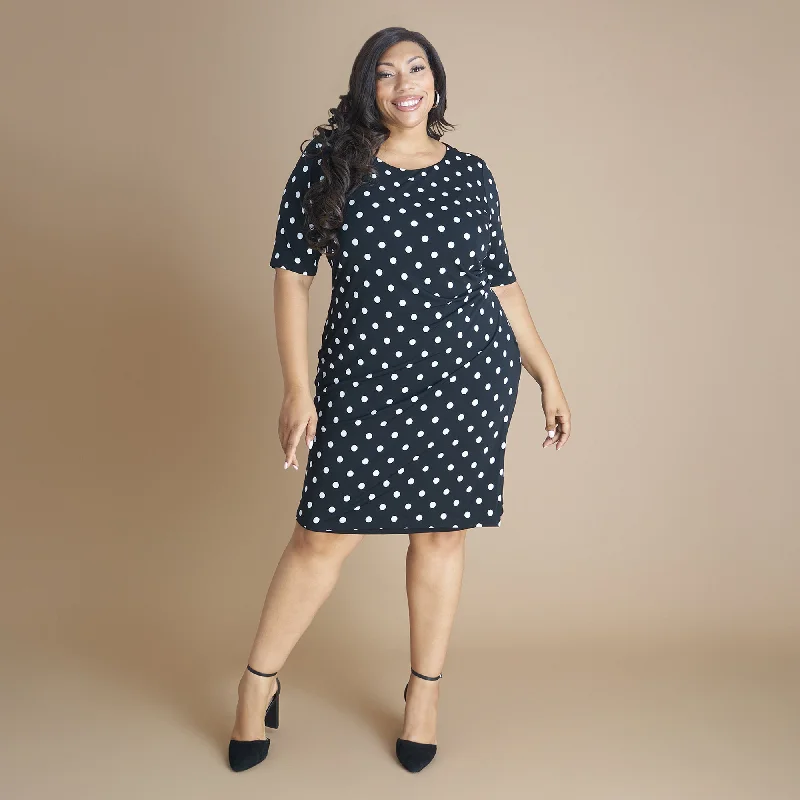 Liz Black Polka Dot Faux Wrap Dress