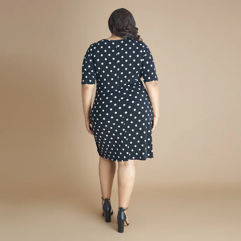 Liz Black Polka Dot Faux Wrap Dress