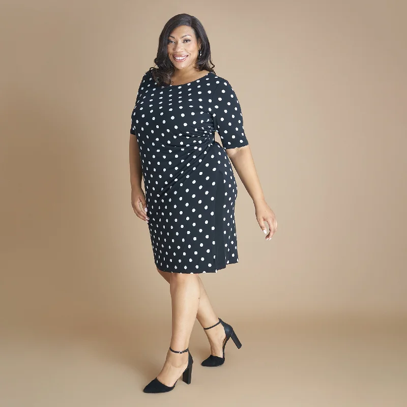 Liz Black Polka Dot Faux Wrap Dress