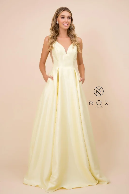 Long Open Back Prom Dress Evening Gown with Pockets