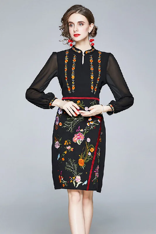 Long Sleeve Embroidered Midi Dress