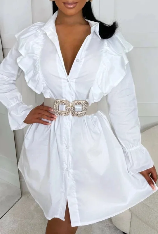 Love In The City White Frilled Shirt Dress