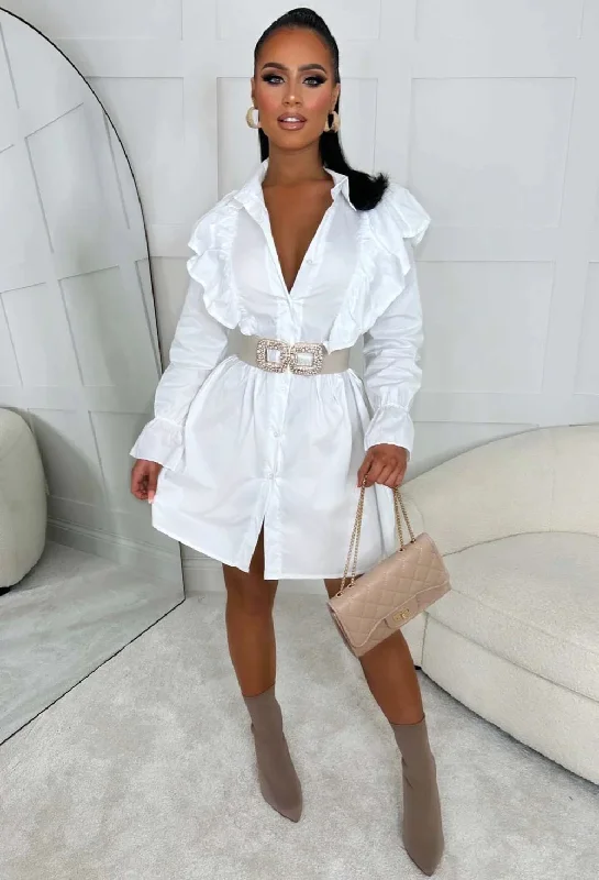 Love In The City White Frilled Shirt Dress