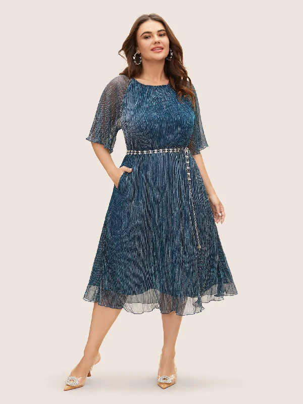 Luxe Textured Flutter Sleeve Midi Dress