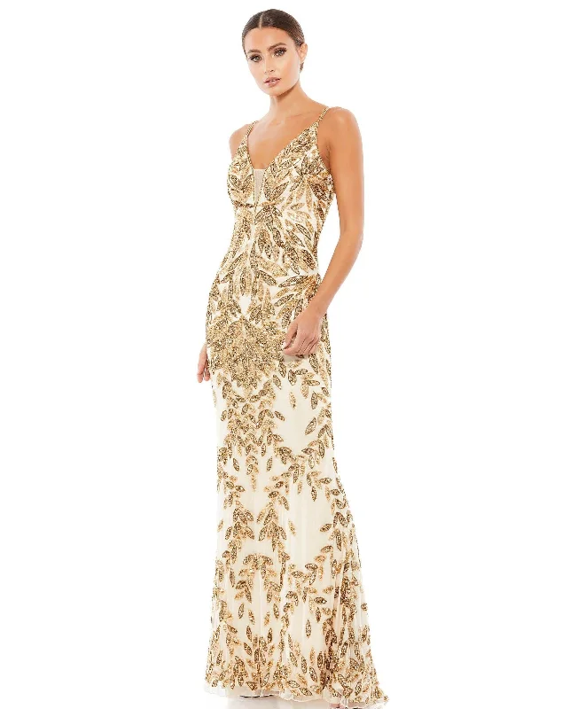 Mac Duggal 5107 Embellished Gold Leaf Long Evening Gown