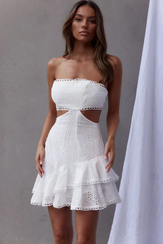 Majorca Cut-Out Waist Eyelet Dress White