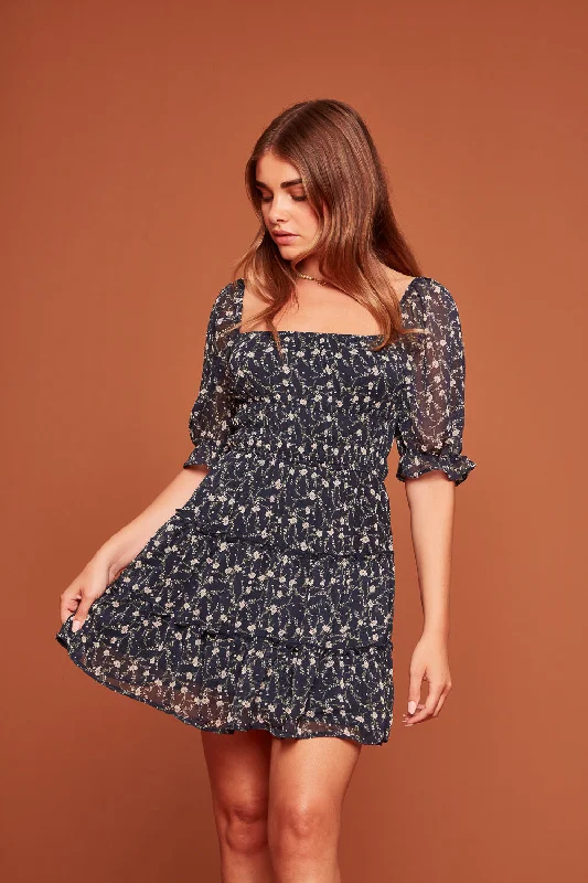 Navy Floral Jane Tier Dress