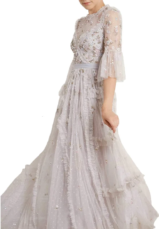 Lilac Shimmer Ditsy Floral Embellished Gown