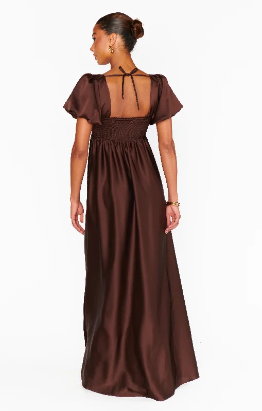 Nora Maxi Dress ~ Chocolate Luxe Satin