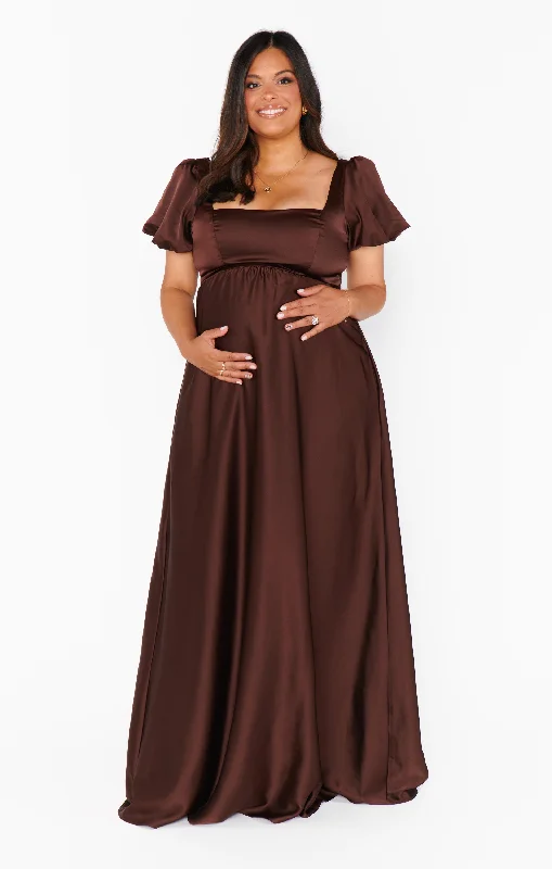 Nora Maxi Dress ~ Chocolate Luxe Satin