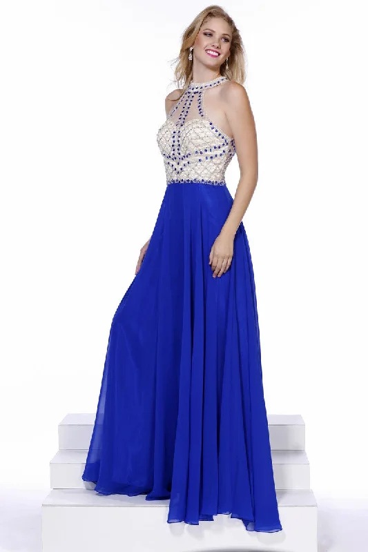 BEADED SLEEVELESS HALTER LONG GOWN $ LOVELY TULLE A_LINE DRESS_8201 BY NARIANNA