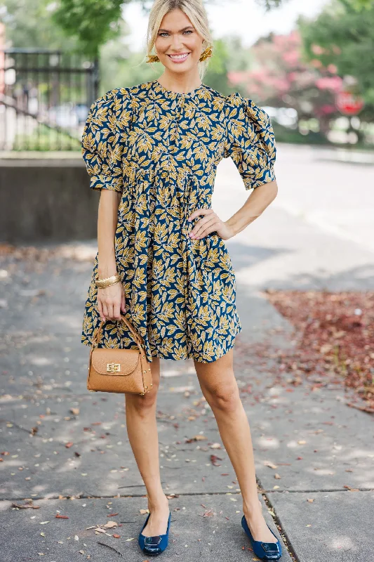 Oh So Thankful Navy Floral Babydoll Dress