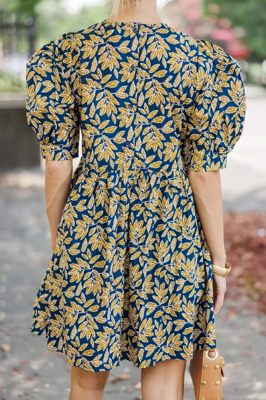 Oh So Thankful Navy Floral Babydoll Dress