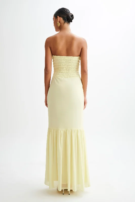 Olivette Strapless Chiffon Maxi Dress - Lemon Sherbet