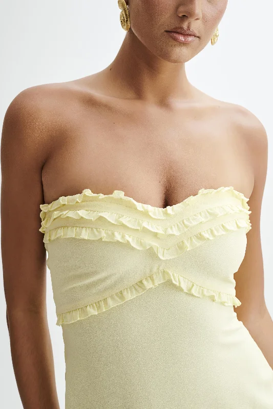 Olivette Strapless Chiffon Maxi Dress - Lemon Sherbet