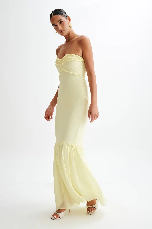 Olivette Strapless Chiffon Maxi Dress - Lemon Sherbet