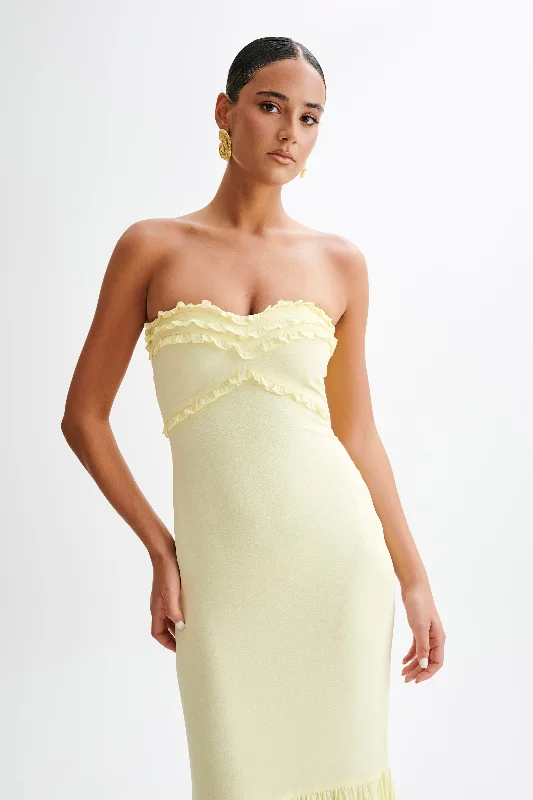 Olivette Strapless Chiffon Maxi Dress - Lemon Sherbet