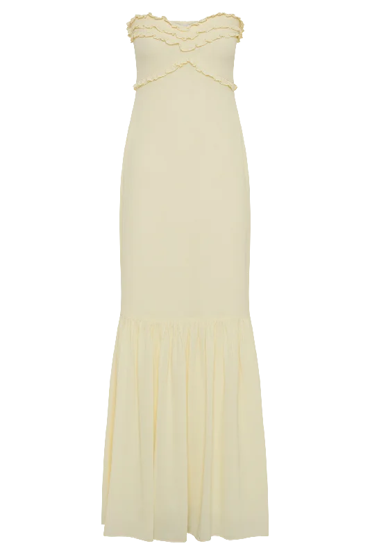 Olivette Strapless Chiffon Maxi Dress - Lemon Sherbet