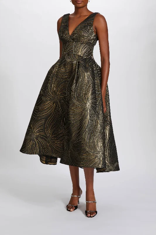 Metallic Jacquard Tea-Length Dress