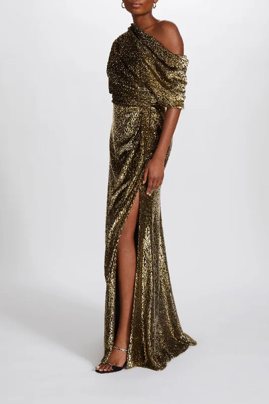 Gold Lamé Draped Slouch Gown