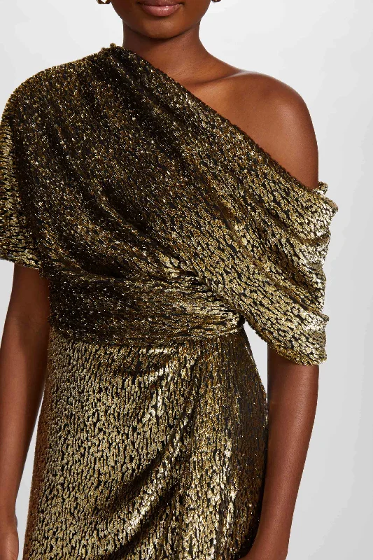 Gold Lamé Draped Slouch Gown