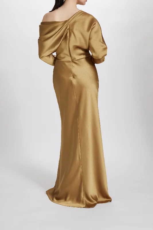 Fluid Satin Off-the-Shoulder Gown