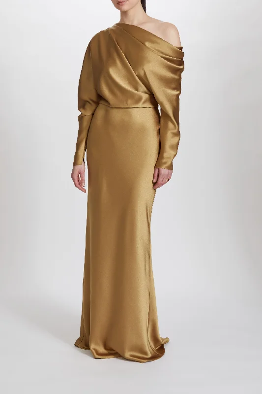 Fluid Satin Off-the-Shoulder Gown