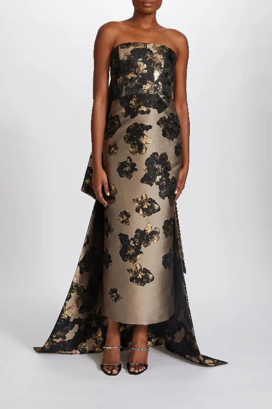 Metallic Jacquard Strapless Gown