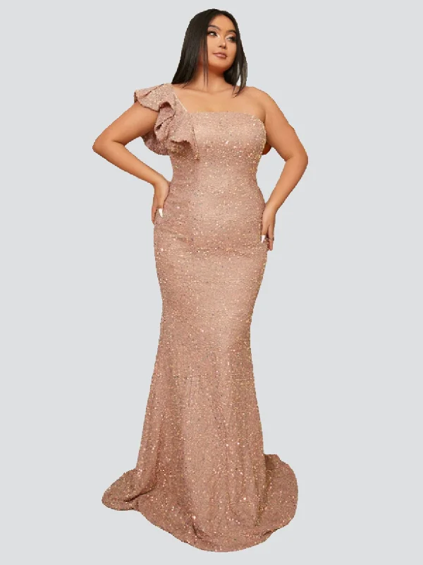 Plus Size Appliqued Sequin Mermaid Maxi Dress PXH2021