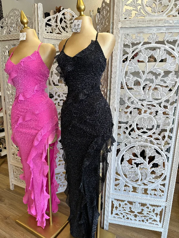 Ruffle Glitter Maxi Dress- Stretchy