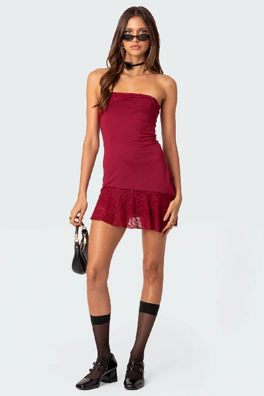 Lace Patchwork Asymmetric Mini Dress