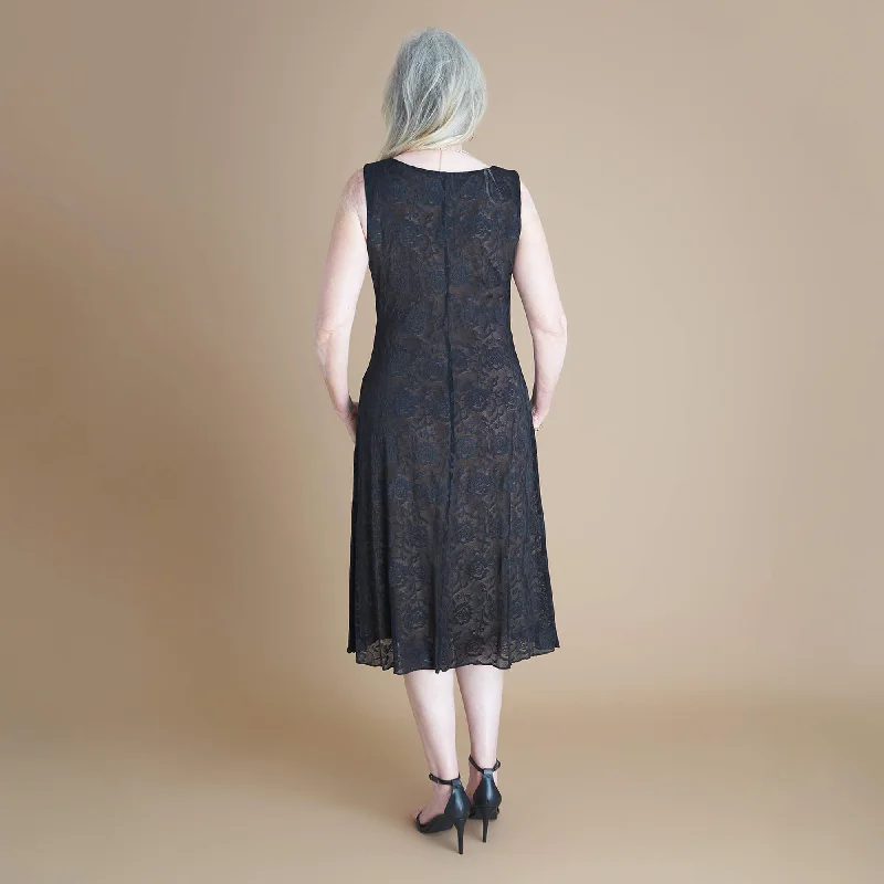 Sabrina Black Floral A-Line Midi Dress