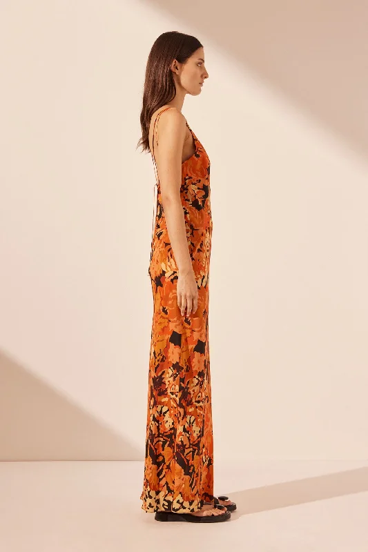 SANTOS SILK CROSS STRAP MAXI DRESS