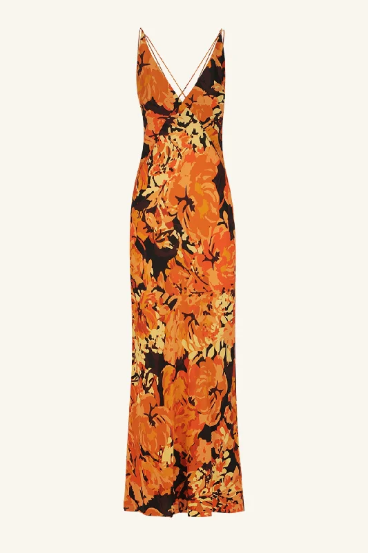 SANTOS SILK CROSS STRAP MAXI DRESS