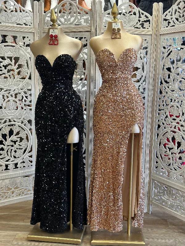 Sequin Strapless Gown