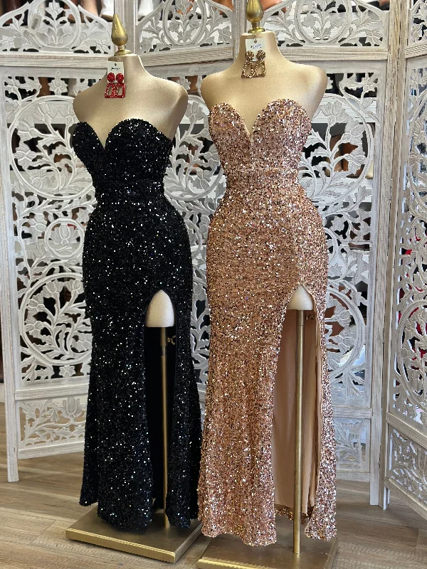 Sequin Strapless Gown