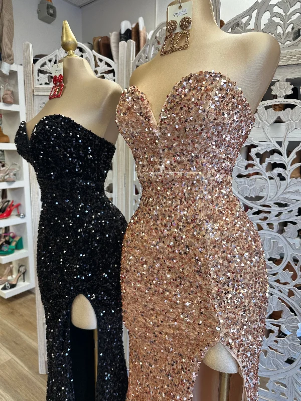 Sequin Strapless Gown