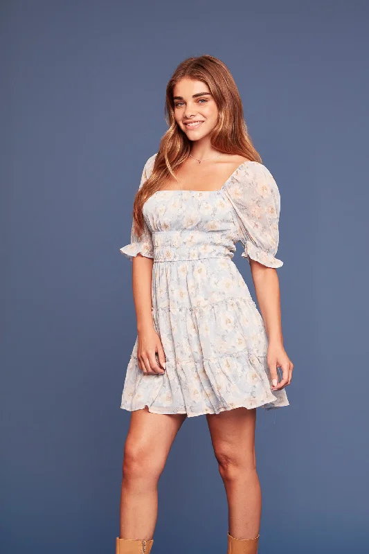 Sky Floral Tier Dress