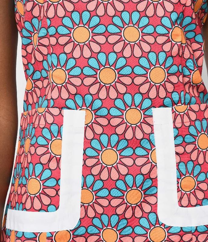 Smak Parlour 1960s Hot Pink & Blue Daisy Print Mod Shift Dress