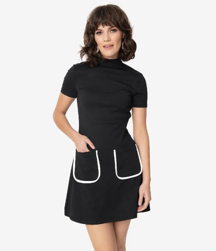 Smak Parlour Black Mock Turtleneck Wave Maker Mini Dress