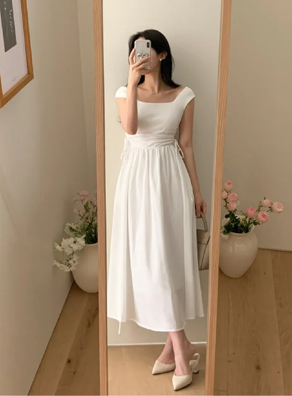 Shirring Long Flare Dress