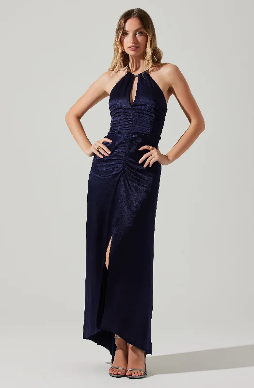 Stella Ruched Halter Maxi Dress