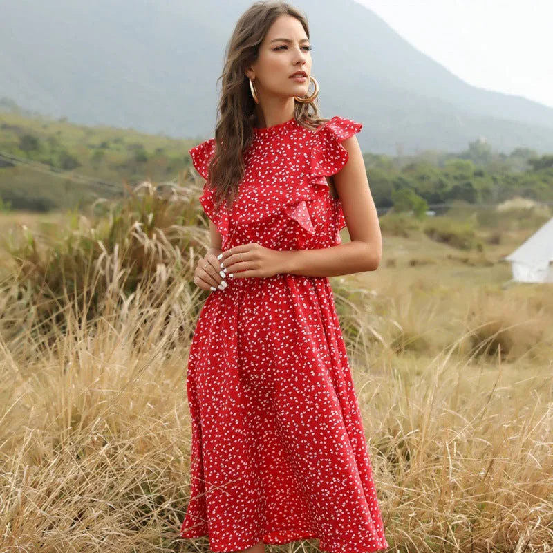 Timeless Dots Print Long Chiffon Maxi Dress