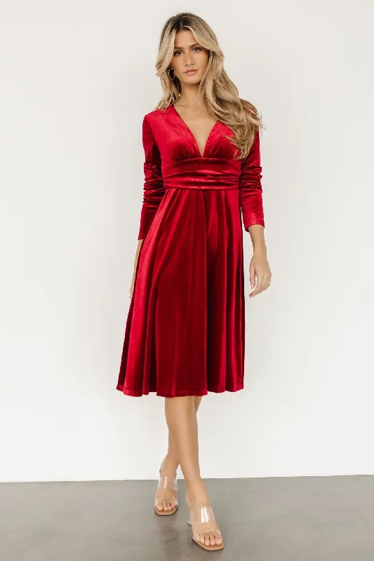 Vega Velvet Midi Dress | Wine