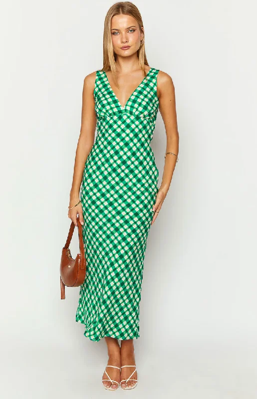 Verlaine Green Check Maxi Dress